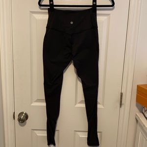 Black lulu leggings, mesh bottom